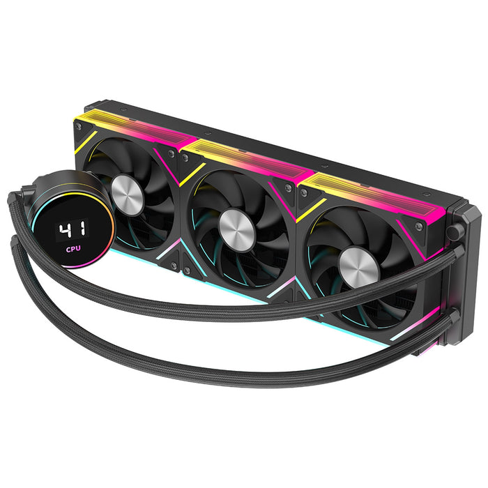 CiT Pro Glacier 360mm ARGB AIO Watercooler - Black, 3x PWM Fans, Temp Display