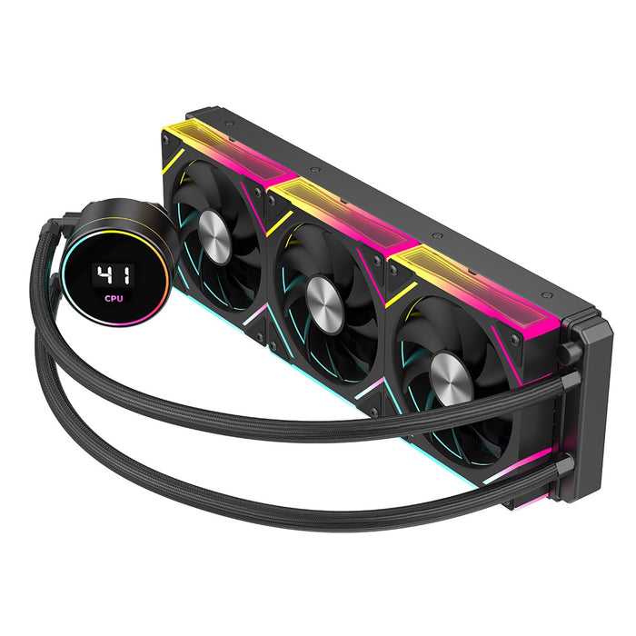 CiT Pro Glacier 360mm ARGB AIO Watercooler - Black, 3x PWM Fans, Temp Display