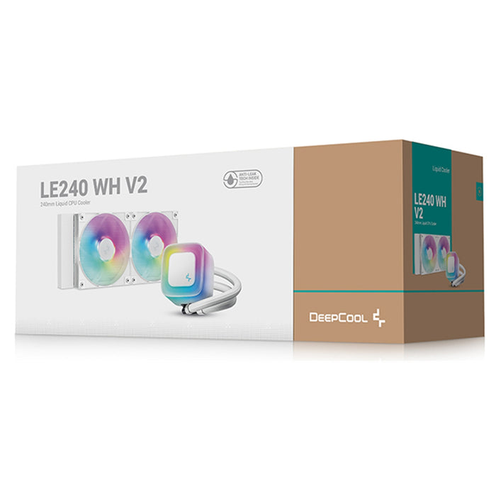 DeepCool LE240 V2 White 240mm Liquid CPU Cooler – Dual ARGB Fans, Quiet Pump