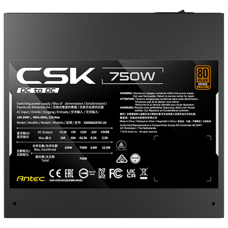 Antec CSK DC 750W PSU 80+ Bronze PCIe 5.1 Power Supply - IT Supplies Ltd