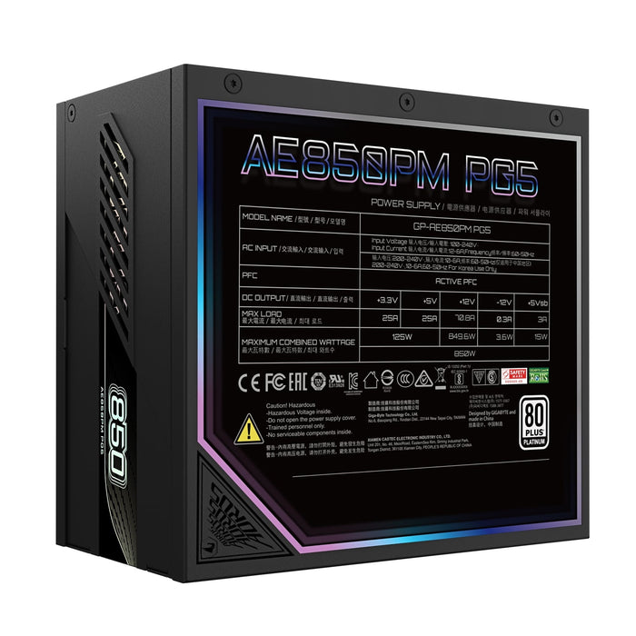 Gigabyte AORUS ELITE 850W PSU - 80+ Platinum, ATX 3.1, PCIe 5