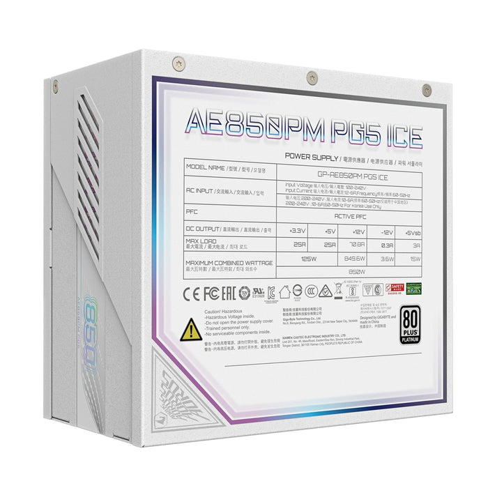 AORUS ELITE ICE 850W PSU White - ATX 3.1, 80+ Platinum, 12VHPWR