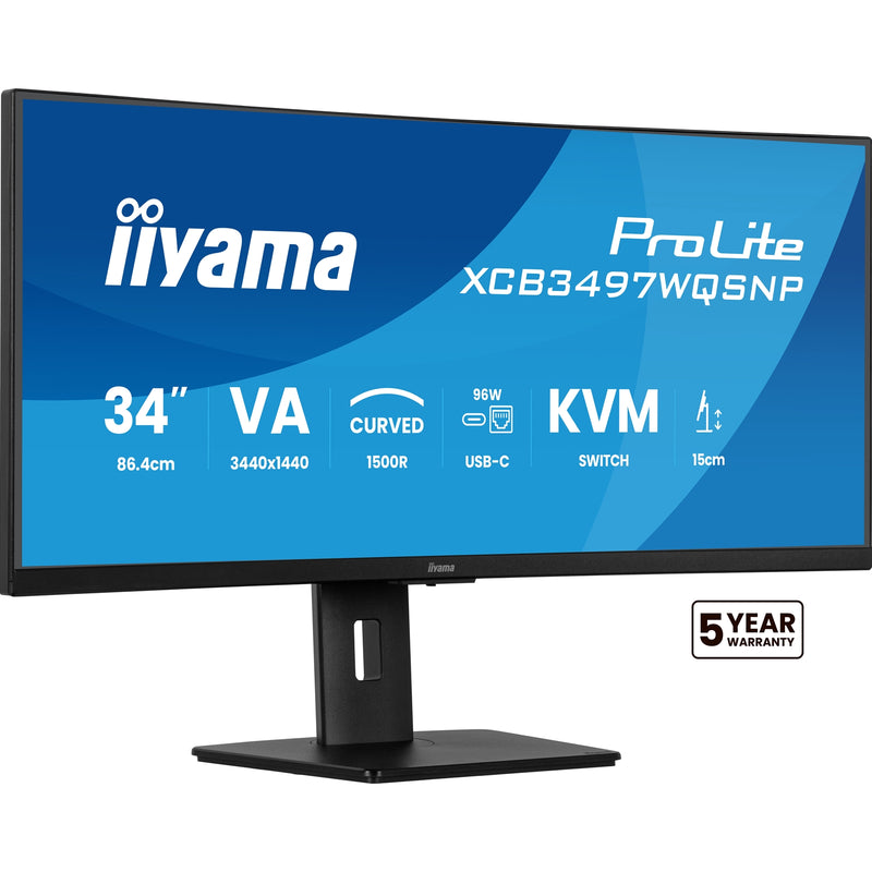 iiyama ProLite XCB3497WQSNP-B1 34" UWQHD USB-C Curved Monitor - IT Supplies Ltd