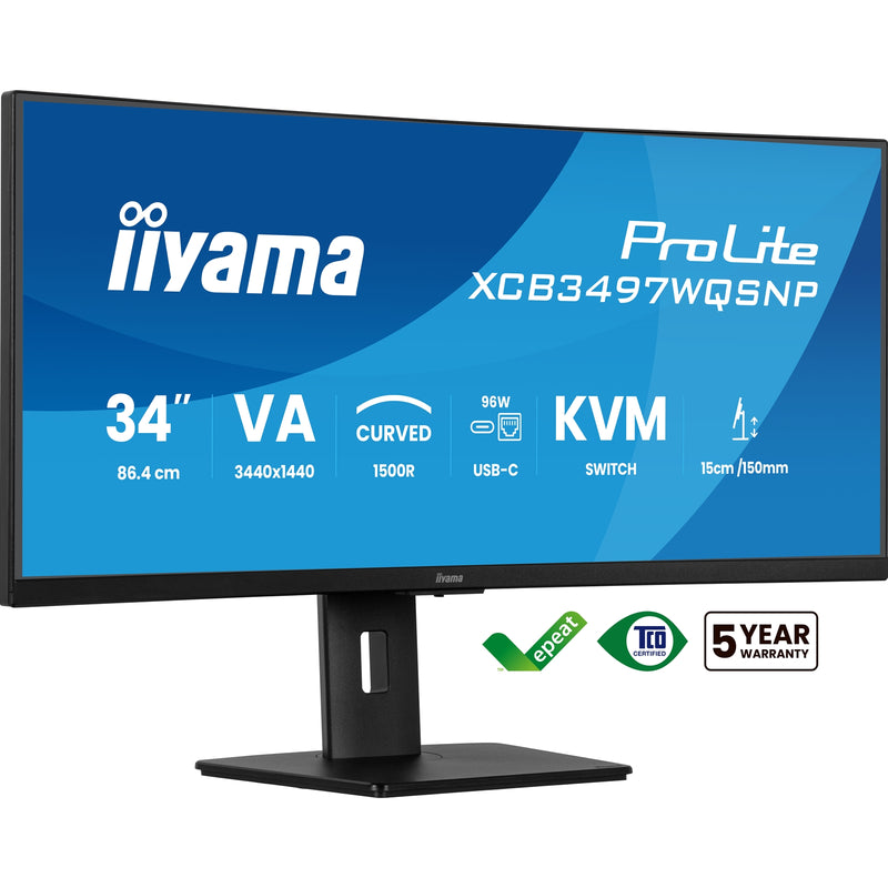 iiyama ProLite XCB3497WQSNP-B1 34" UWQHD USB-C Curved Monitor - IT Supplies Ltd