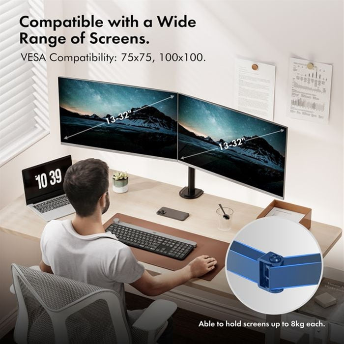 VonHaus Dual Monitor Clamp Mount for 13"–32" Screens – VESA Ready