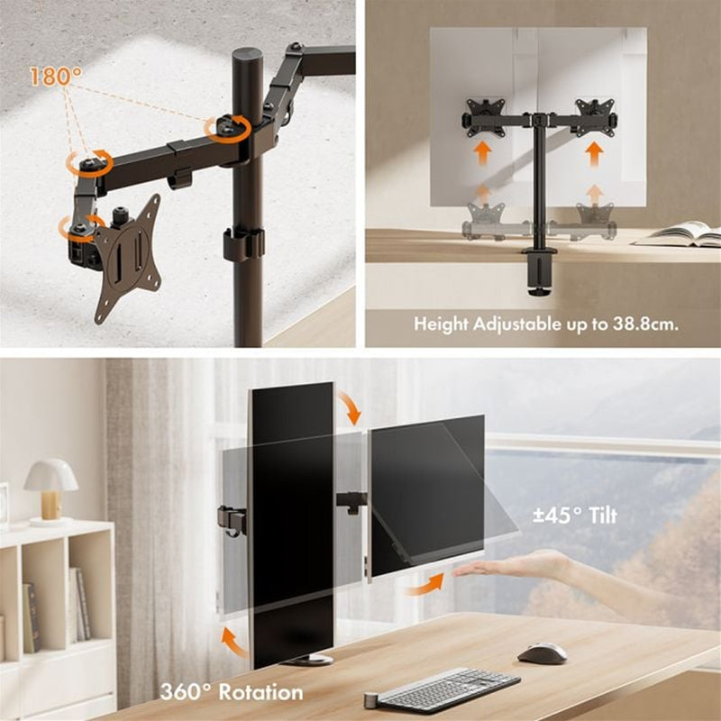 VonHaus Dual Monitor Clamp Mount for 13"–32" Screens – VESA Ready - IT Supplies Ltd