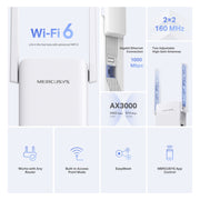 Mercusys ME80X AX3000 Wi-Fi 6 Range Extender, Dual Band, Gigabit - IT Supplies Ltd