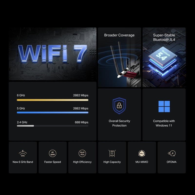 Mercusys MA37BE BE6500 Wi-Fi 7 PCIe Adapter with Bluetooth 5.4 - IT Supplies Ltd