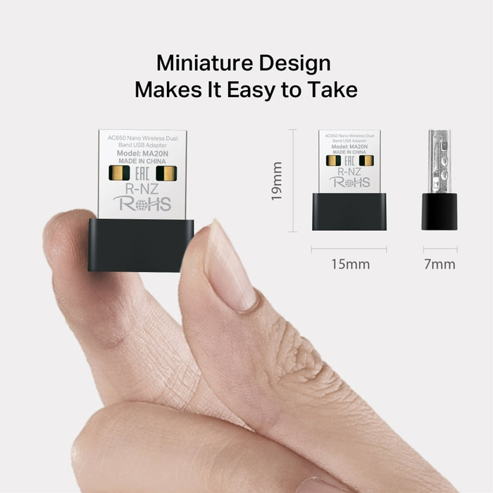 Mercusys MA20N AC650 Nano Wi-Fi USB Adapter – Dual Band 433 Mbps