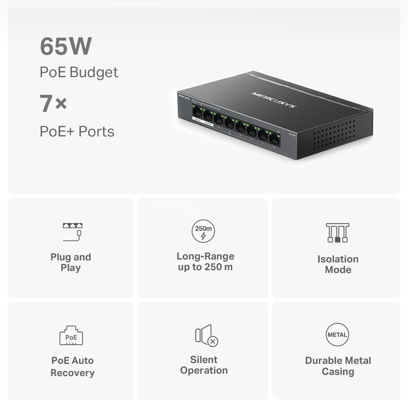 Mercusys MS108GP 8-Port Gigabit PoE+ Switch – Desktop, Metal Case - IT Supplies Ltd