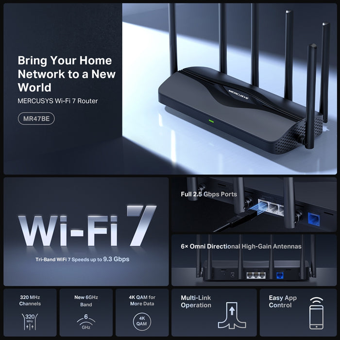 Mercusys MR47BE BE9300 Tri-Band WiFi 7 Router 9.3Gbps