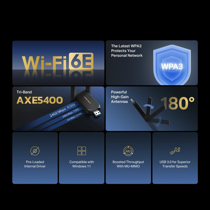Mercusys MA86XH AXE5400 Wi-Fi 6E High-Gain USB Adapter - IT Supplies Ltd
