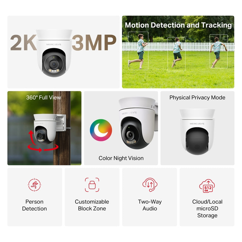 Mercusys MC510 2K QHD Outdoor Pan/Tilt WiFi Security Camera - IT Supplies Ltd