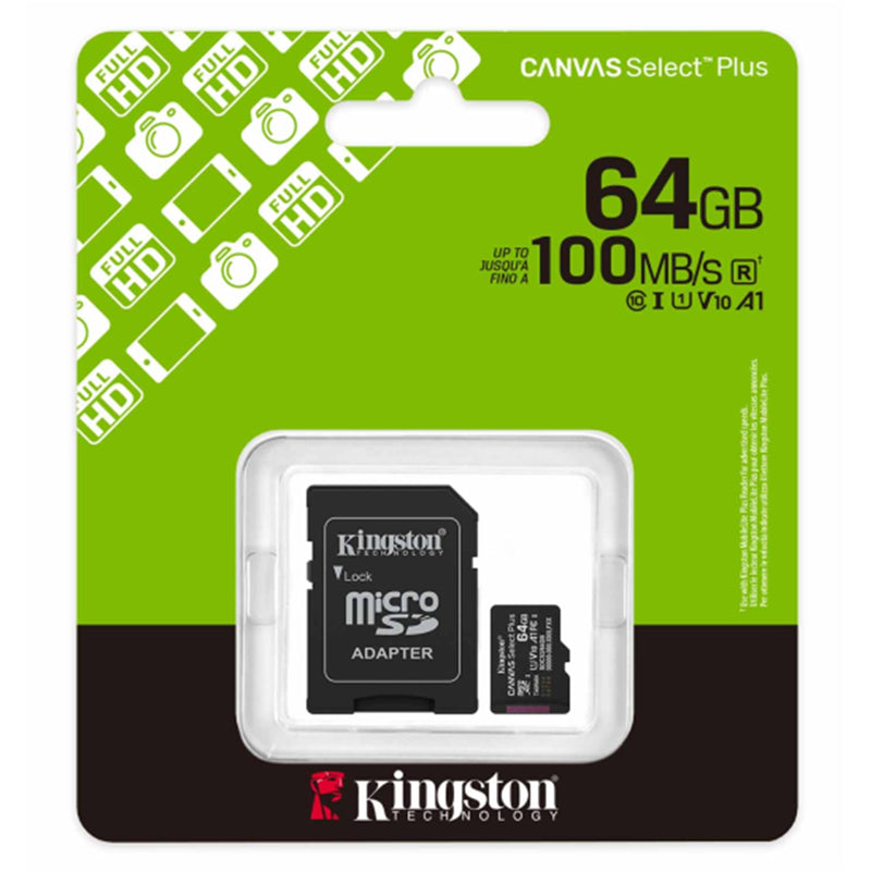Kingston Canvas Select Plus 64GB microSD UHS-I Card with Adapter