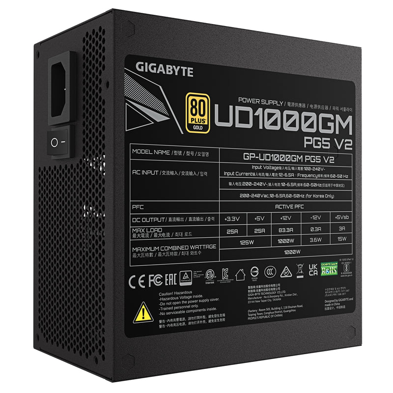 GIGABYTE UD1000GM PG5 1000W PSU V2 - 80+ Gold, PCIe Gen 5.1 - IT Supplies Ltd