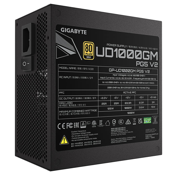 GIGABYTE UD1000GM PG5 1000W PSU V2 - 80+ Gold, PCIe Gen 5.1