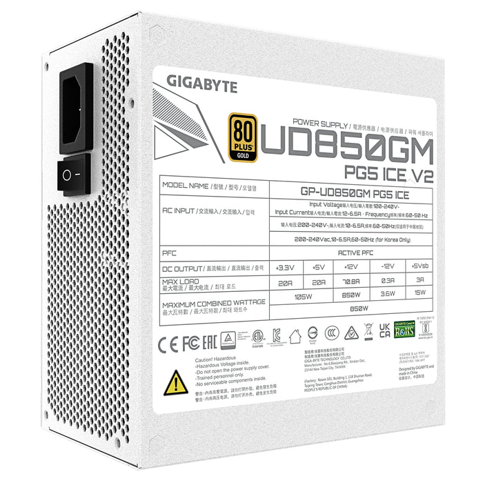 GIGABYTE GP-UD850GM PG5 ICE 850W PSU - 80+ Gold, ATX 3.1, White