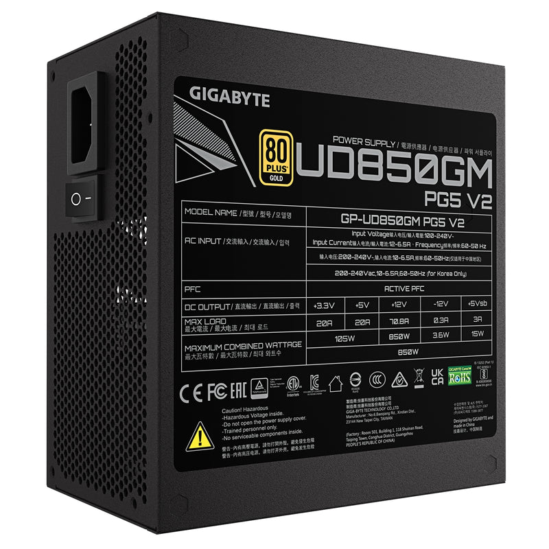 GIGABYTE GP-UD850GM 850W V2 PSU – ATX 3.1, PCIe 5.1, 80 PLUS Gold - IT Supplies Ltd