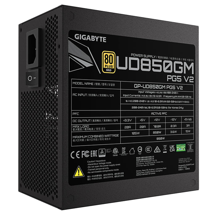 GIGABYTE GP-UD850GM 850W V2 PSU – ATX 3.1, PCIe 5.1, 80 PLUS Gold