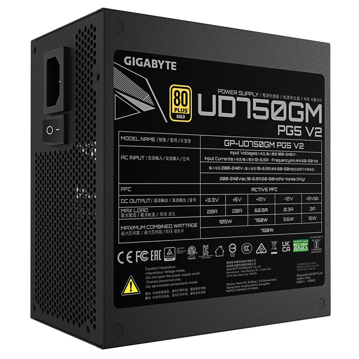 GIGABYTE UD750GM PG5 V2 750W PSU - 80+ Gold, ATX 3.1, Modular