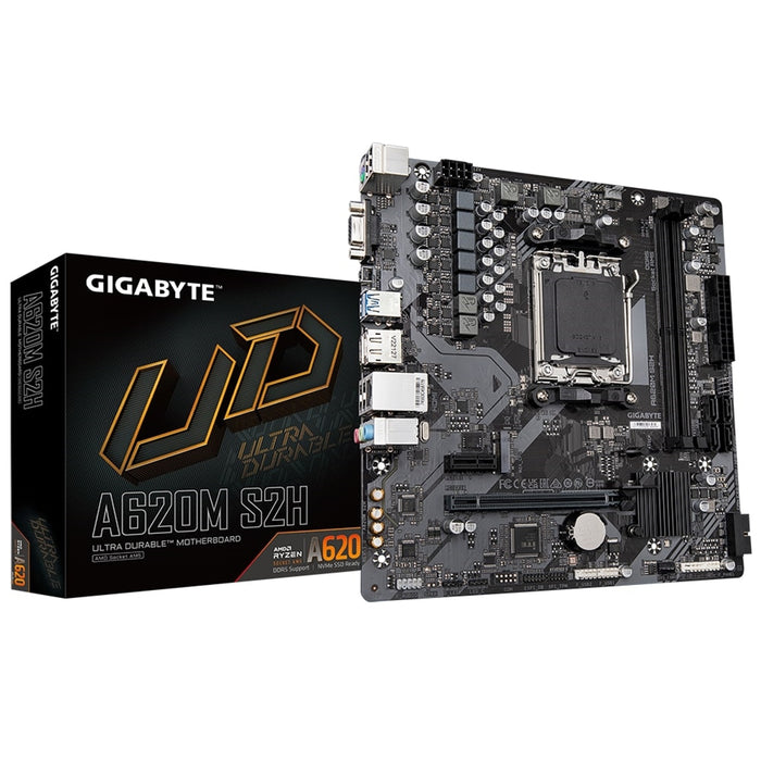 Gigabyte A620M S2H AM5 Micro-ATX Motherboard – 2x DDR5, 1x M.2, GbE LAN