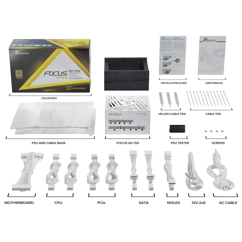 Seasonic FOCUS GX-750 White ATX 3.1 750W 80 Plus Gold PSU