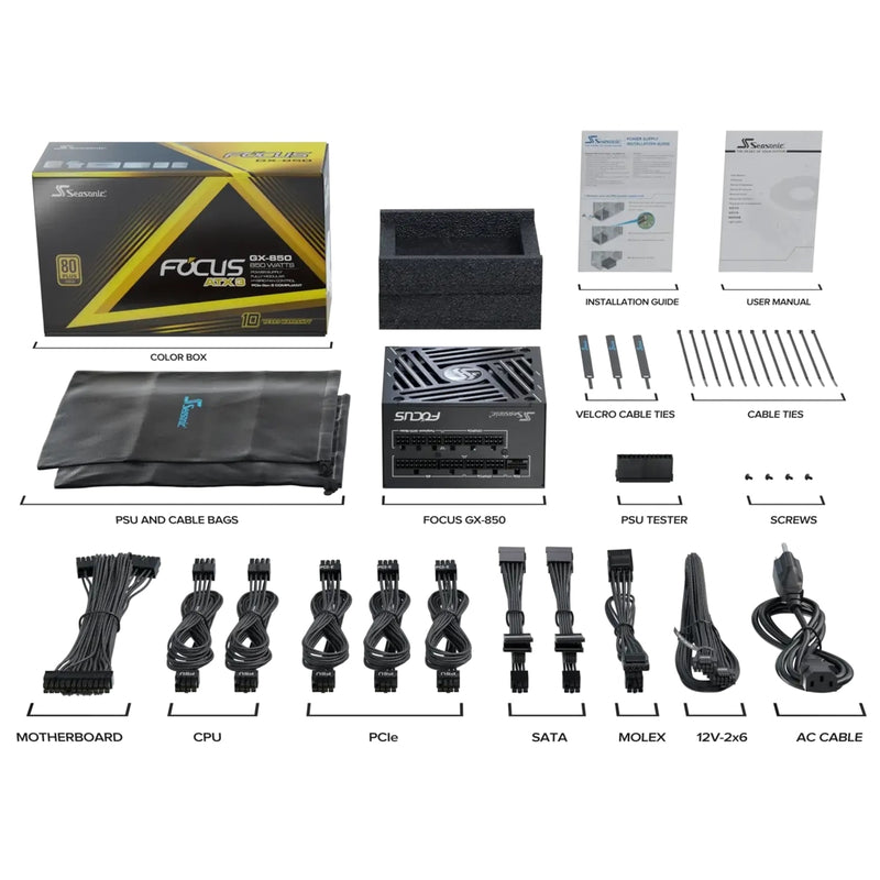 Seasonic FOCUS GX-850 ATX 3.1 850W 80 Plus Gold Modular PSU