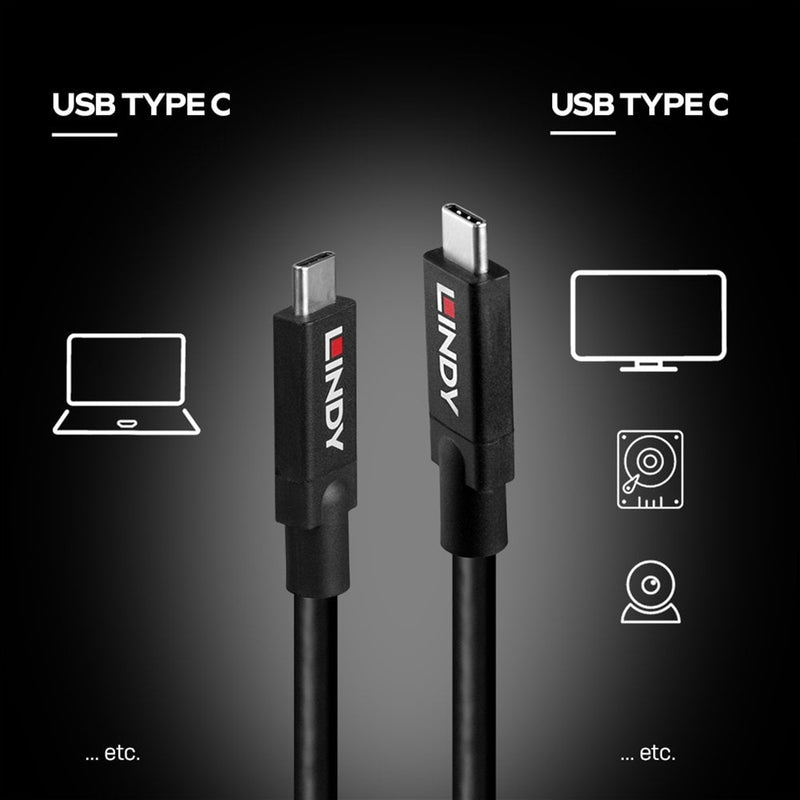 LINDY 43308 5m Active USB-C Cable 10Gbps 60W 8K DisplayPort - IT Supplies Ltd