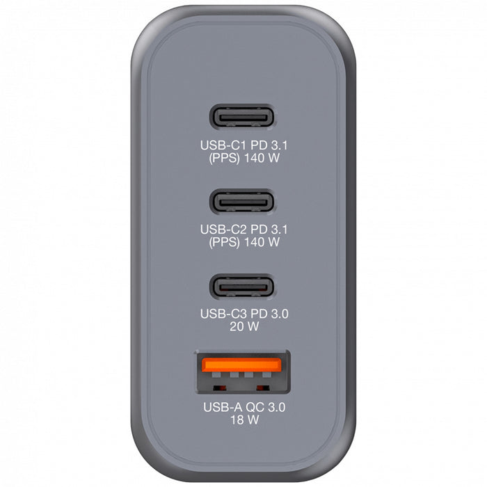 Verbatim 140W GaN USB-C PD Fast Wall Charger 4 Port UK/EU/US