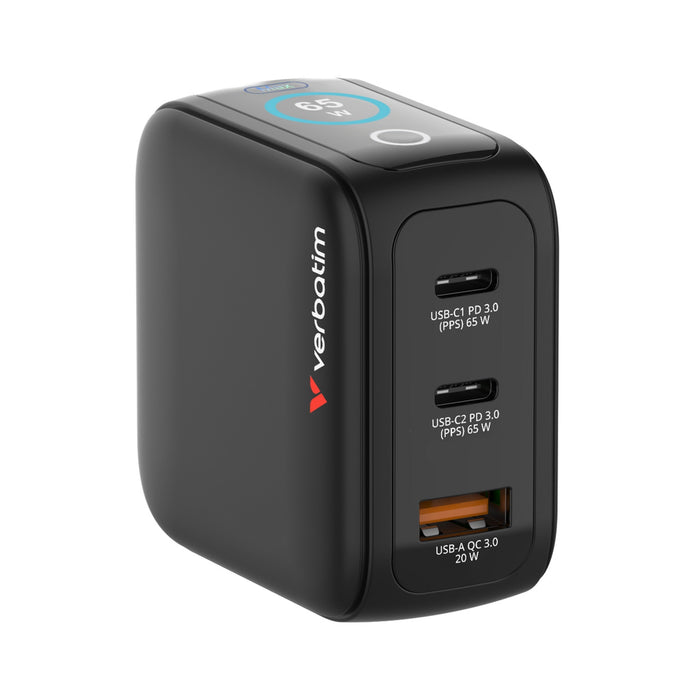 Verbatim 65W Mini GaN Charger with Display 3-Port USB-C