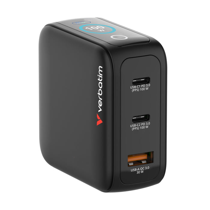 Verbatim 100W Mini GaN Charger with Display 3-Port USB-C