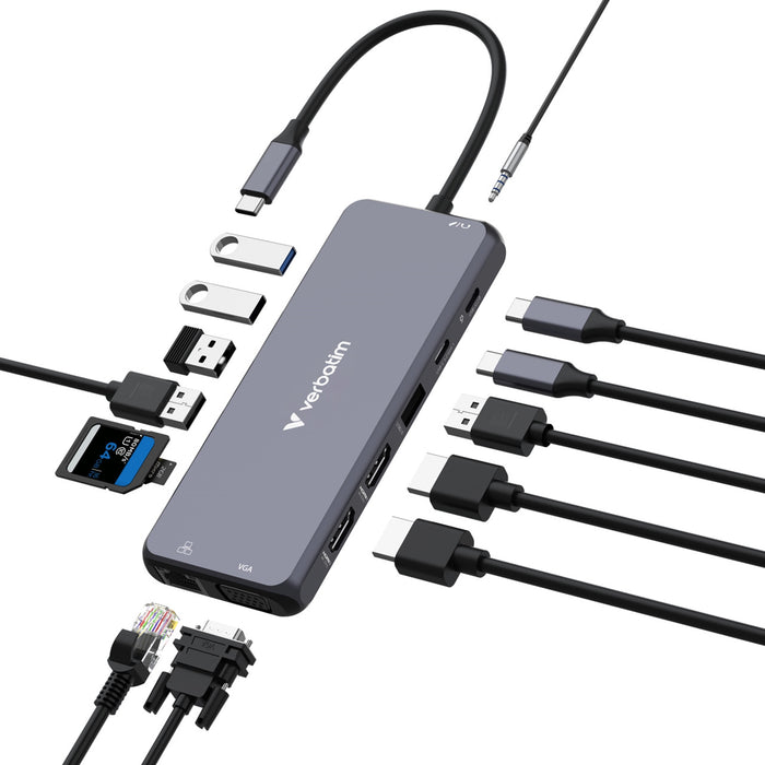 Verbatim 14 Port USB-C Hub Dual HDMI 4K VGA Ethernet PD