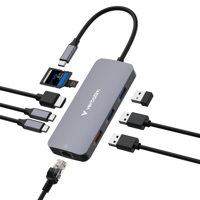 Verbatim USB-C Pro 9-Port Hub CMH-09 – 4K HDMI, 10Gbps, RJ45
