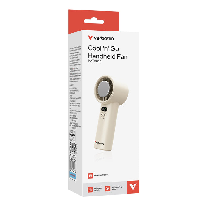 Verbatim Ice Touch Handheld Fan USB-C White Silver Cooling Disc