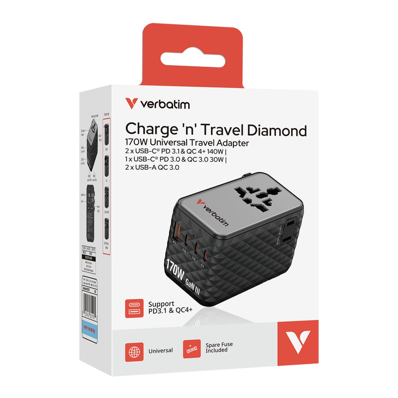 Verbatim 170W Universal Travel Adapter GaN III Fast Charger