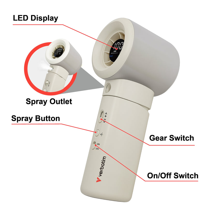 Verbatim Cool & Go Aqua Breeze Handheld Mist Fan White/Silver