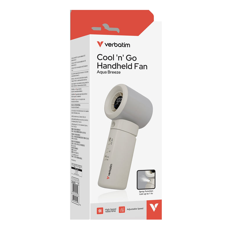 Verbatim Cool & Go Aqua Breeze Handheld Mist Fan White/Silver