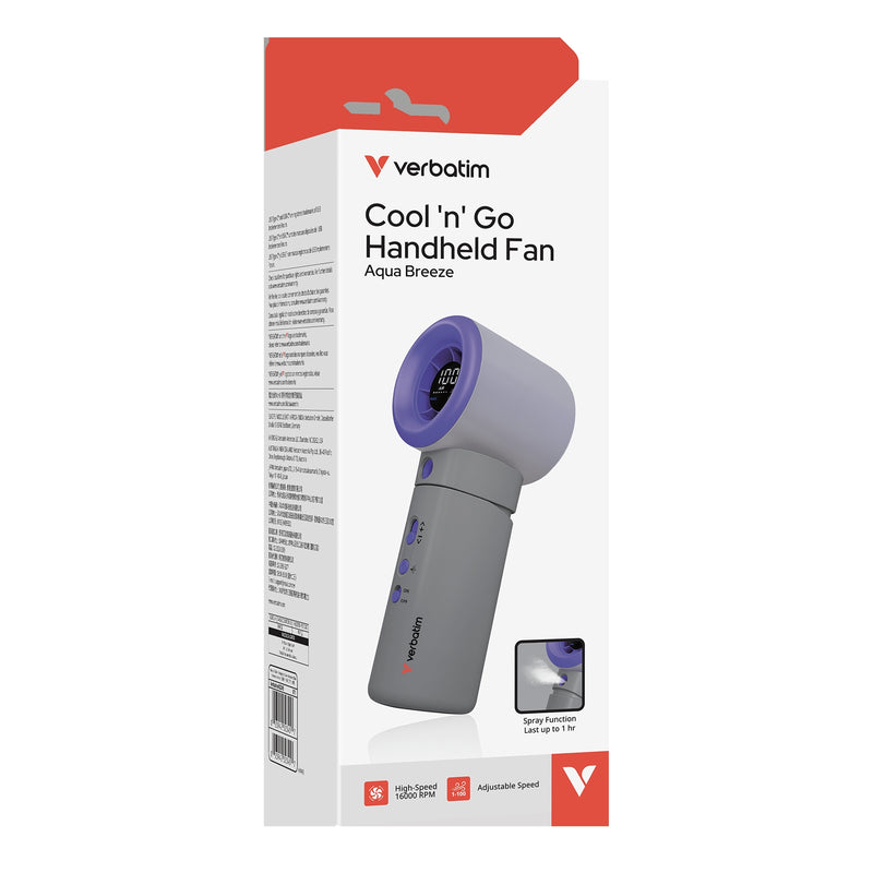 Verbatim Cool & Go Aqua Breeze Handheld Mist Fan Purple/Grey