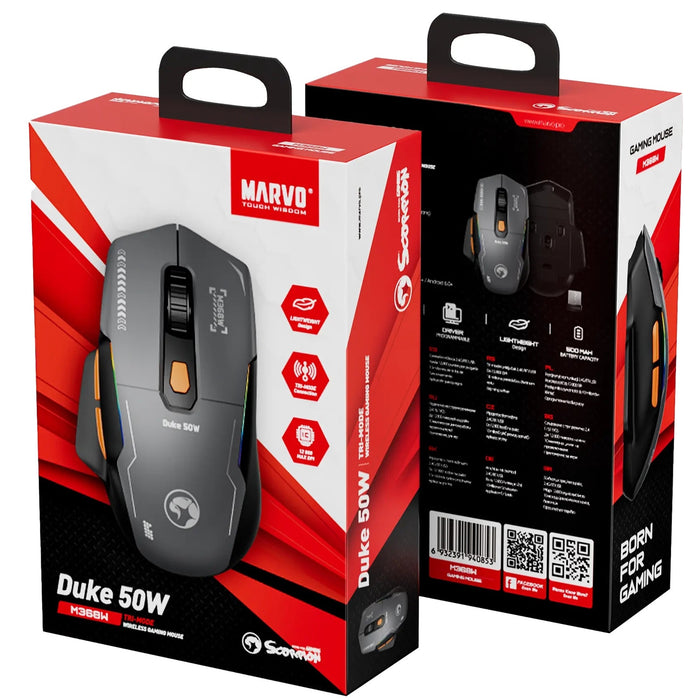 MARVO Duke 50W Wireless Gaming Mouse RGB 12800 DPI Tri-Mode
