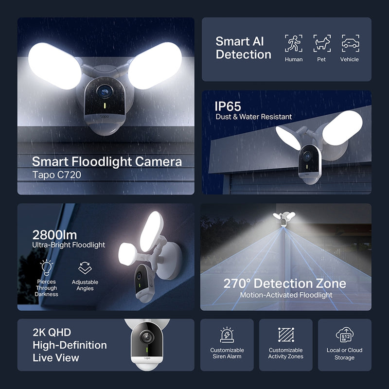 TP-Link Tapo C720 2K Floodlight Security Camera with AI Detection