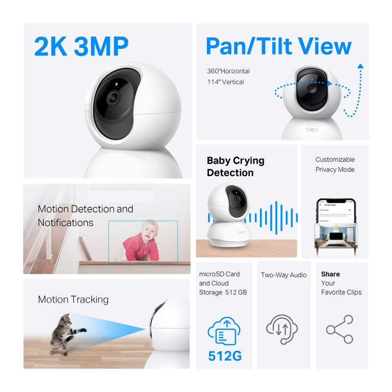 TP-Link Tapo C210P2 2K Pan Tilt Home Security Camera 2-Pack
