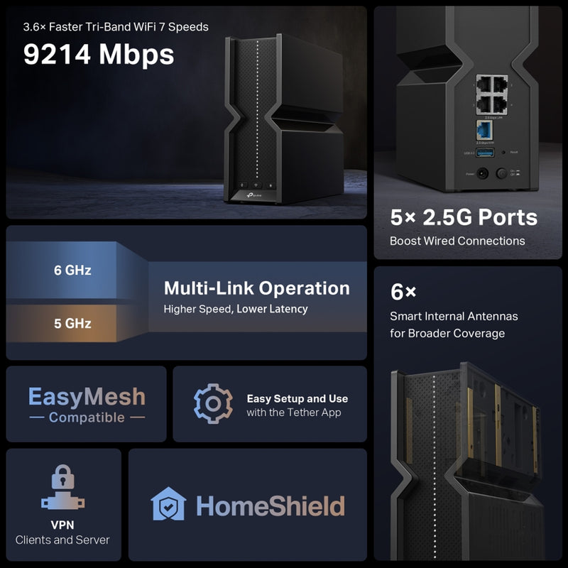 TP-Link Archer BE550 BE9300 Tri-Band WiFi 7 Router