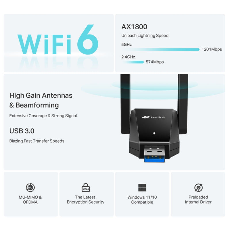 TP-Link Archer TX30U Plus AX1800 Wi‑Fi 6 USB Adapter Dual Antenna