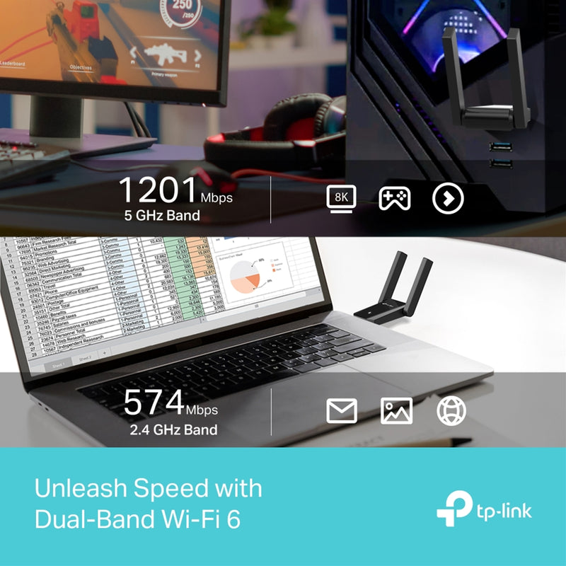 TP-Link Archer TX30U Plus AX1800 Wi‑Fi 6 USB Adapter Dual Antenna