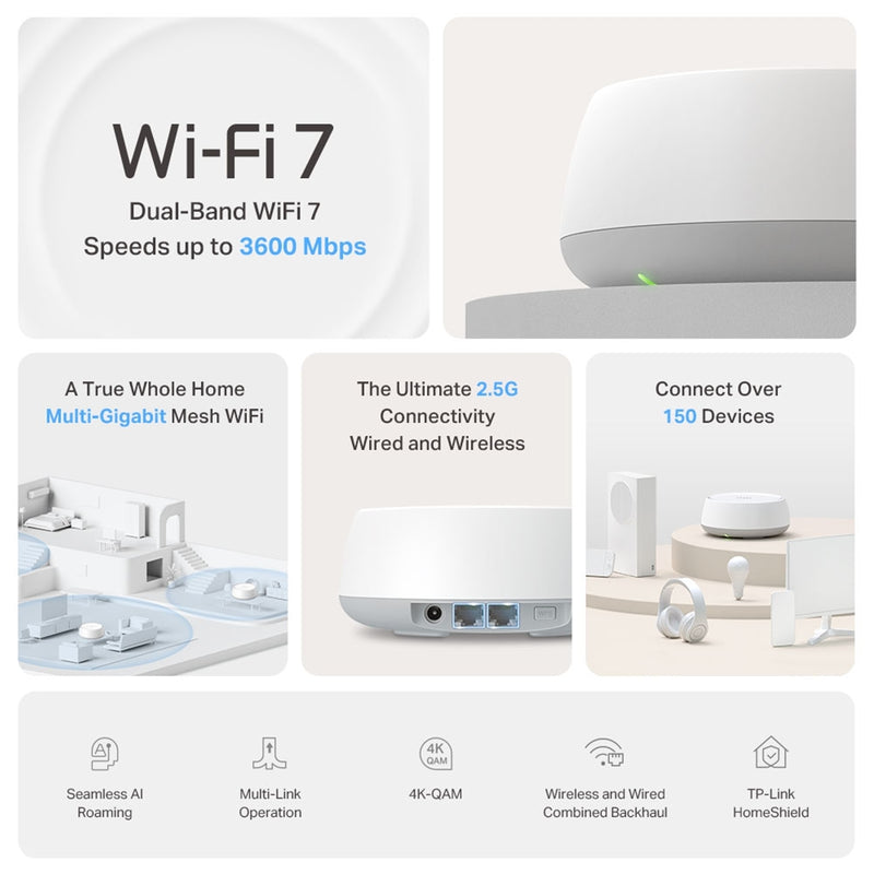 TP-Link Deco BE25 WiFi 7 Mesh System 3 Pack BE3600 2.5Gbps
