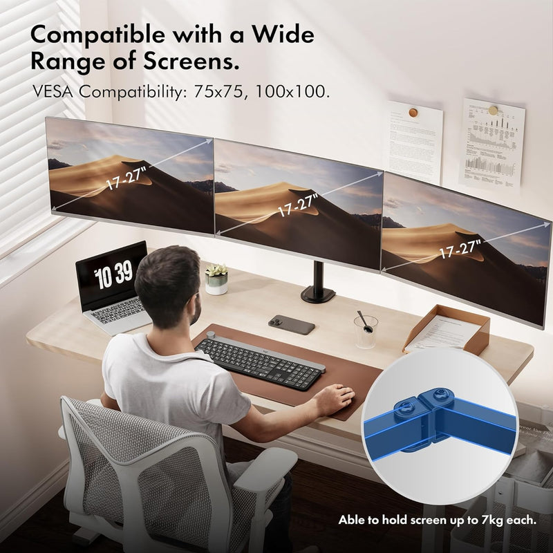 VonHaus Triple Monitor Stand for 17-27" Screens VESA Desk Mount