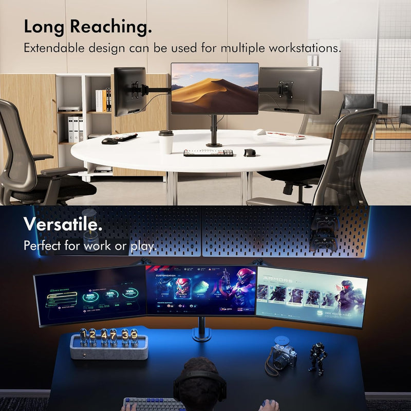 VonHaus Triple Monitor Stand for 17-27" Screens VESA Desk Mount