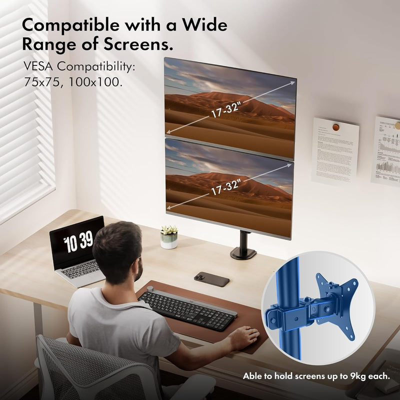 VonHaus Vertical Dual Monitor Stand for 13-32" Screens VESA Mount