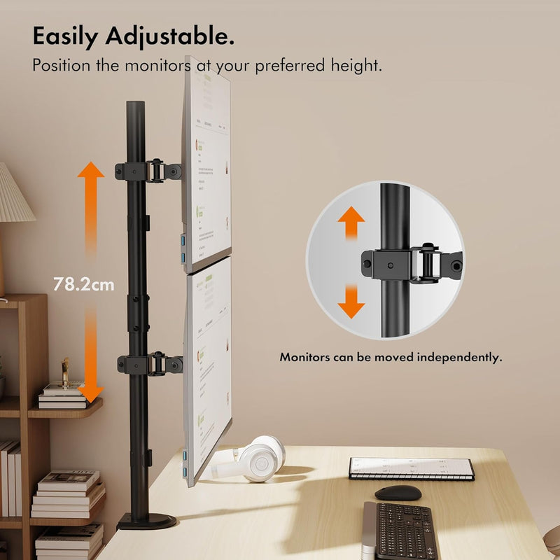 VonHaus Vertical Dual Monitor Stand for 13-32" Screens VESA Mount