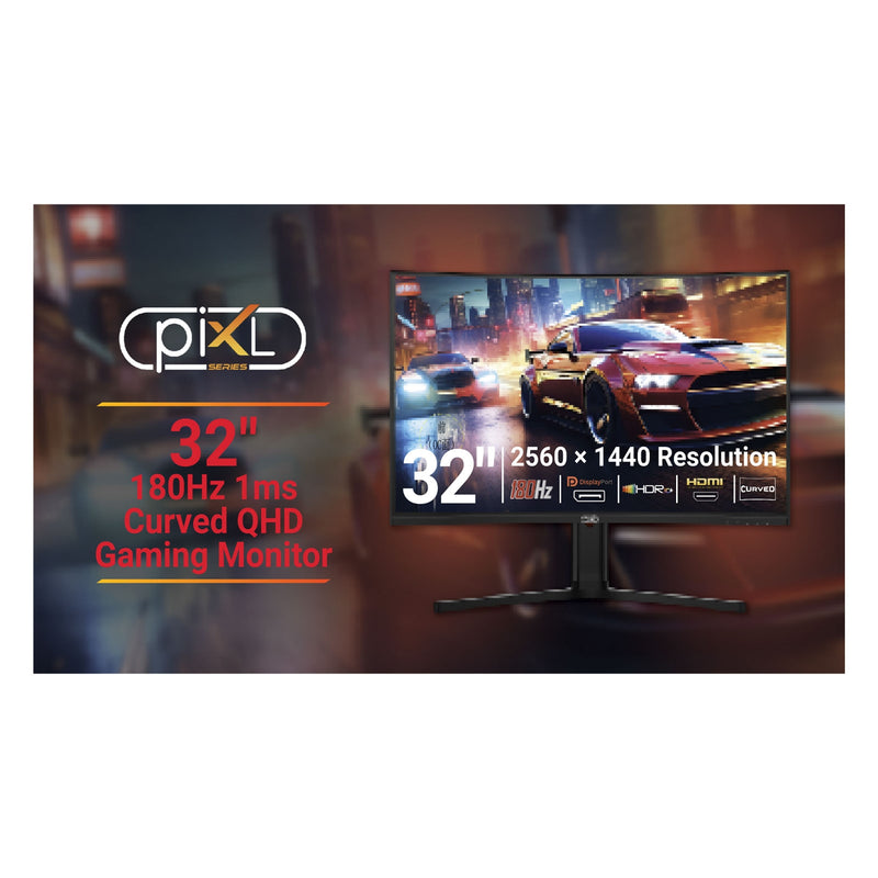 piXL X-Series 32" QHD 180Hz Curved Gaming Monitor HDR Adaptive Sync
